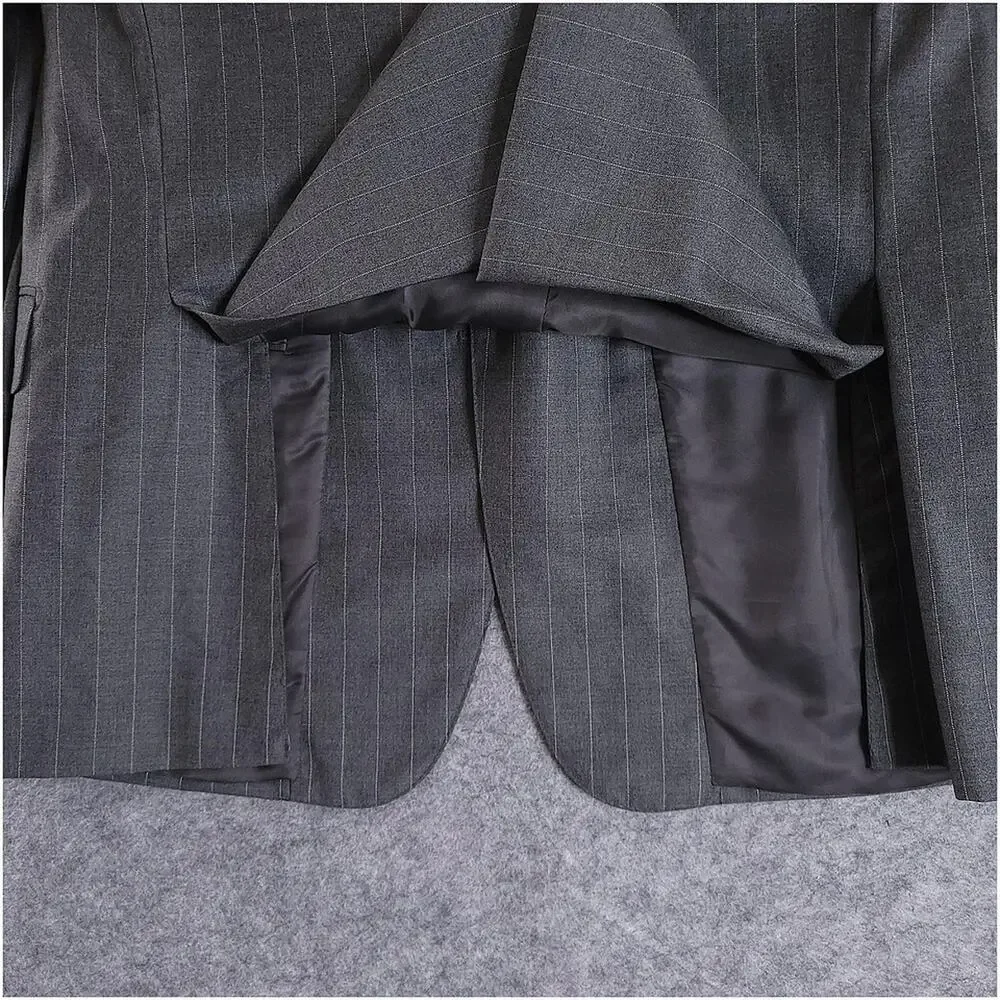 Ermenegildo Zegna Su Misura Wool Pinstripe Blazer Mens 40R Gray Italy 3 Button